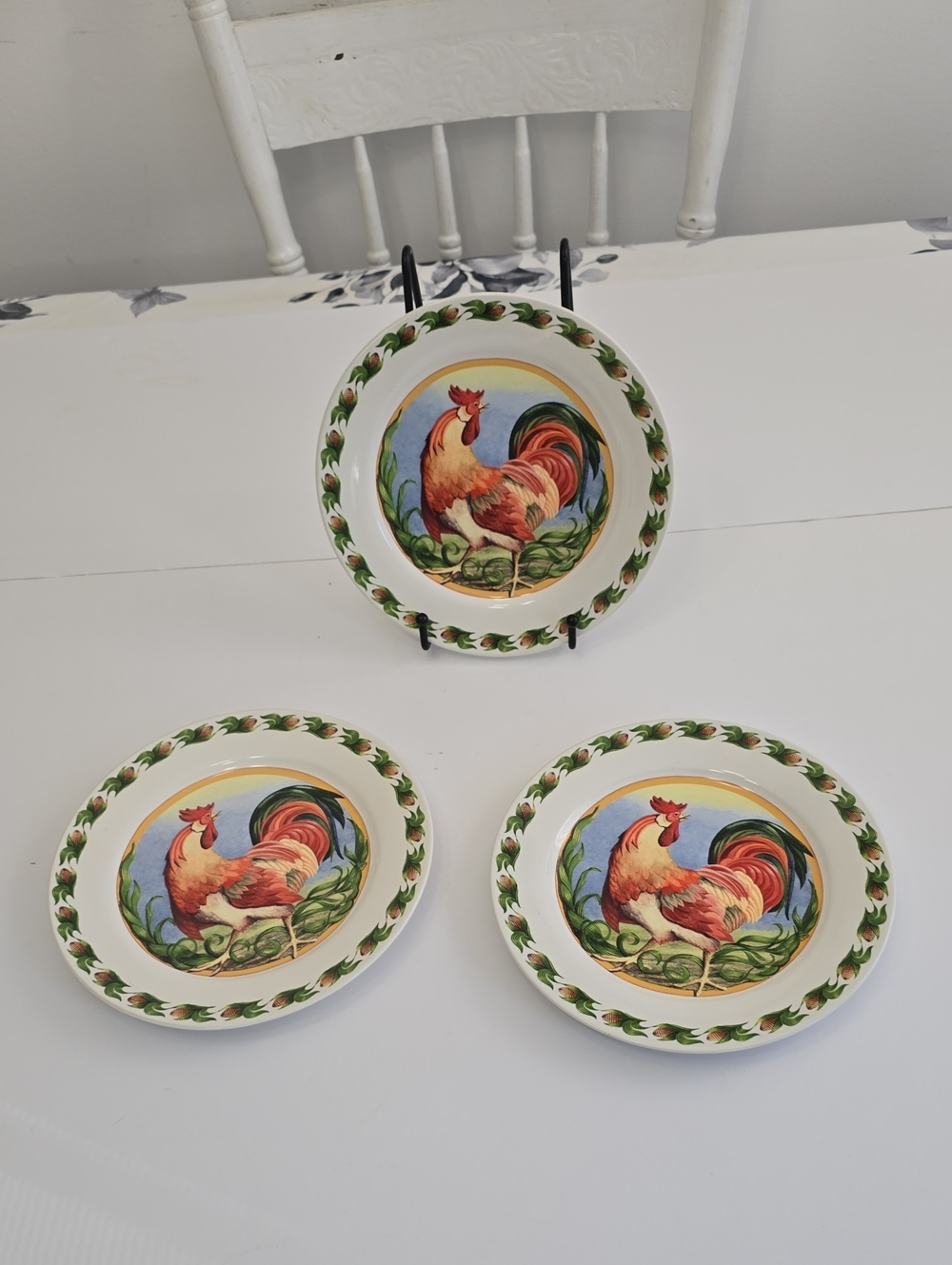 Vintage CountryGate Set Of 3 Enesco Rooster Salad Plates Farmhouse Cottagecore